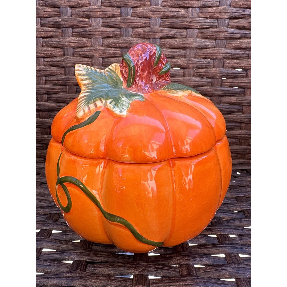Royal Norfolk Ceramic Pumpkin Candy Dish with Lid Orange Fall Harvest Decor